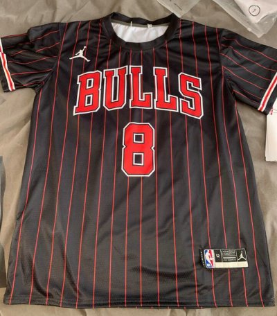 NBA 8 Lavine Bulls Maillot manche courte noir avec stripe imprimé